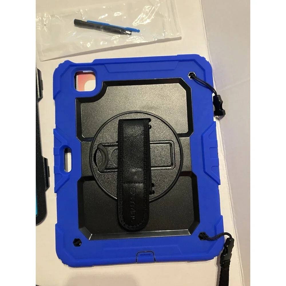 Rugged iPad Air 4/5 Case 10.9” Shockproof w Hand Strap Kickstand Blue
